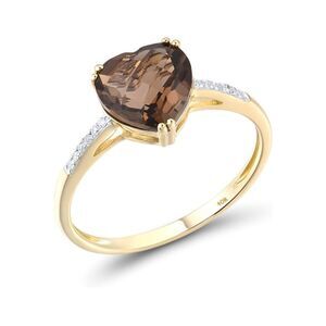 10k Gold Chocolate Quartz Diamond Ring Love Heart